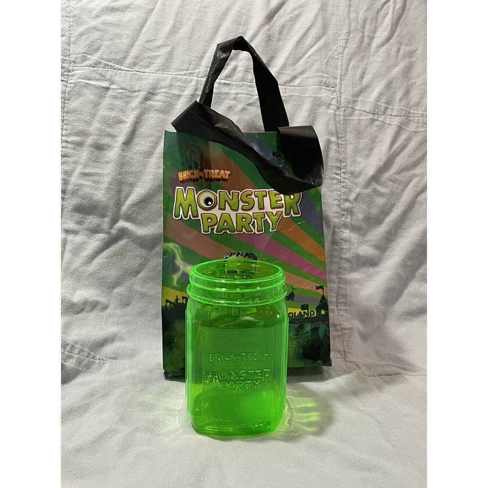 Legoland Florida Halloween "Brick or Treat" Green Plastic Cup & Treat Bag